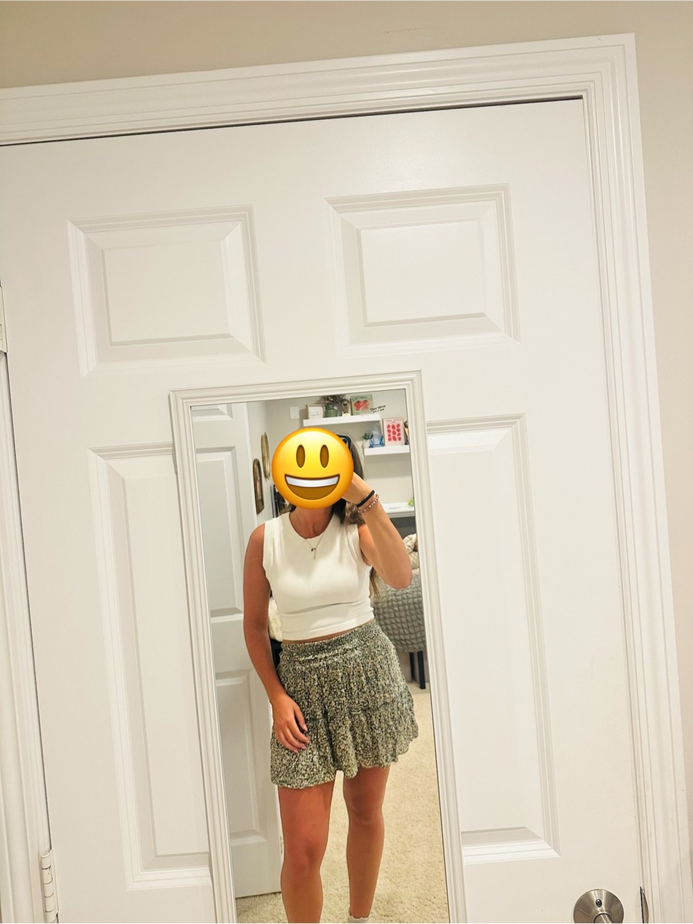 Tiered Floral Mini Skirt in Olive Green